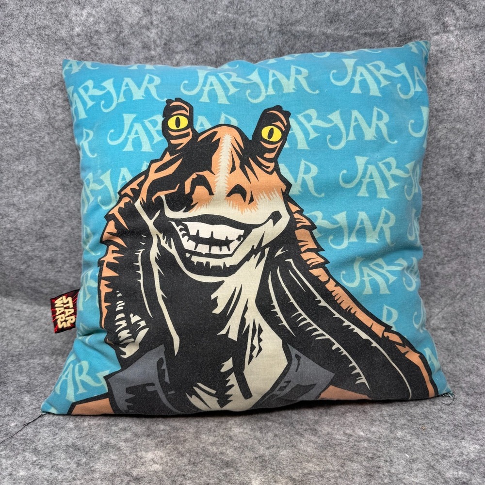 Vintage 90s Star Wars Jar Jar‎ Binks Throw Pillow Bedding Blue Handmade